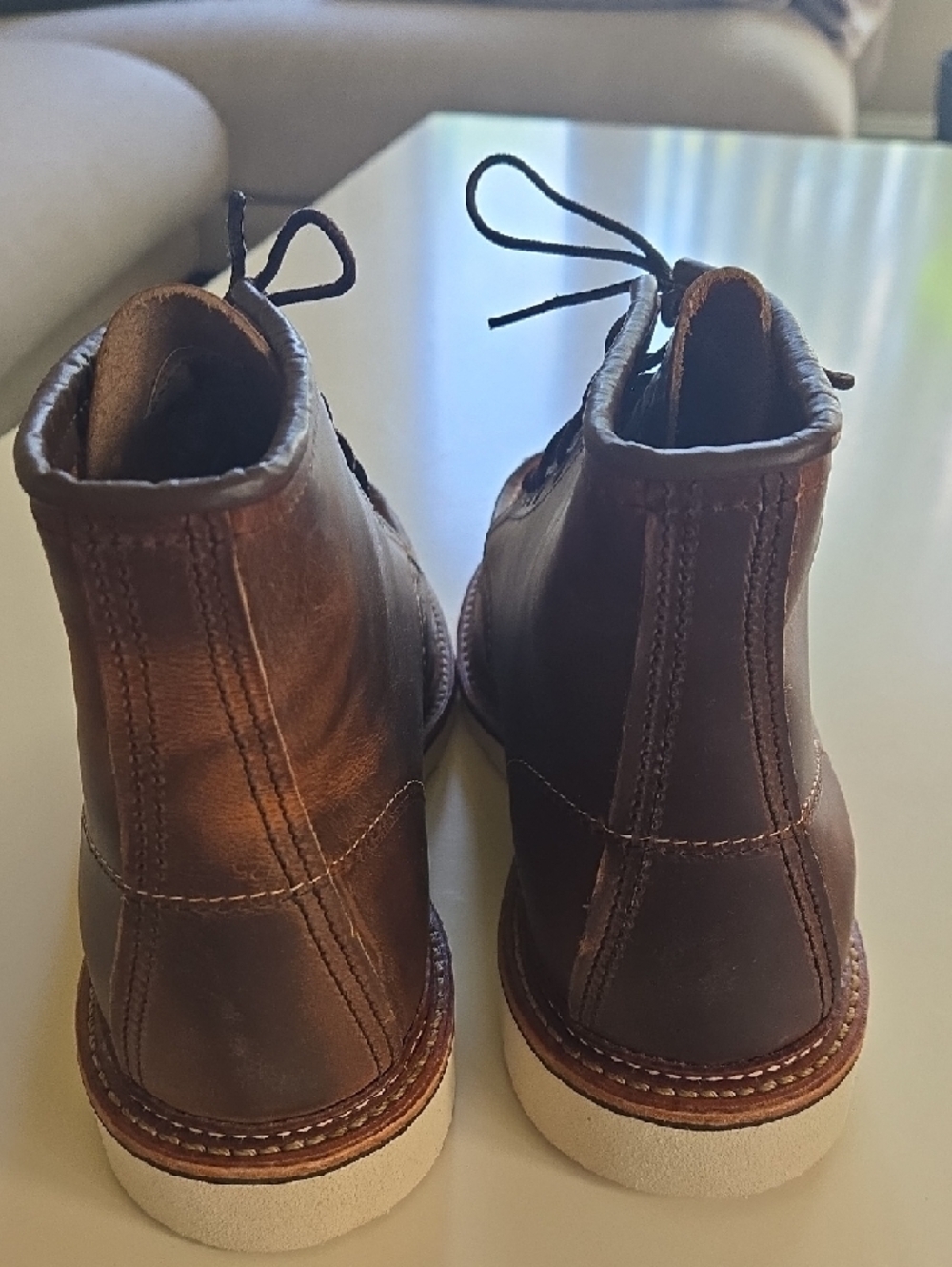 RED WING Men's Brown Leather Moc Toe Work Boots - Picture 10 of 16